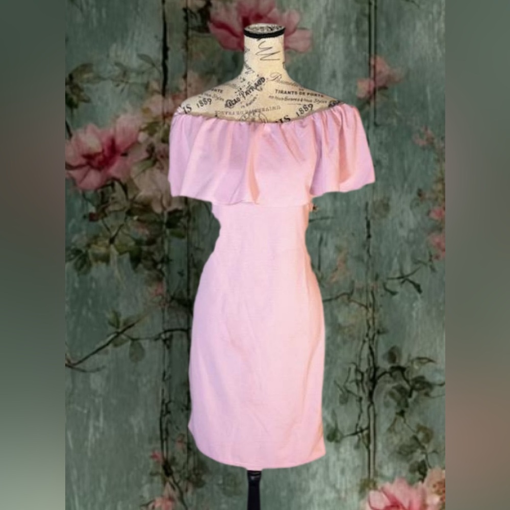 Off-Shoulder Pink Ruffle Women’s Dress